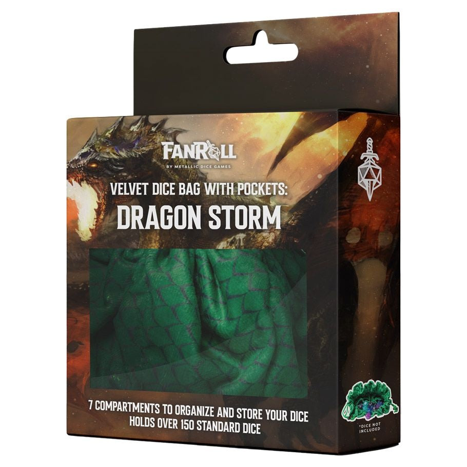FanRoll Dragon Storm Velvet Compartment Dice Bag - Green Dragon