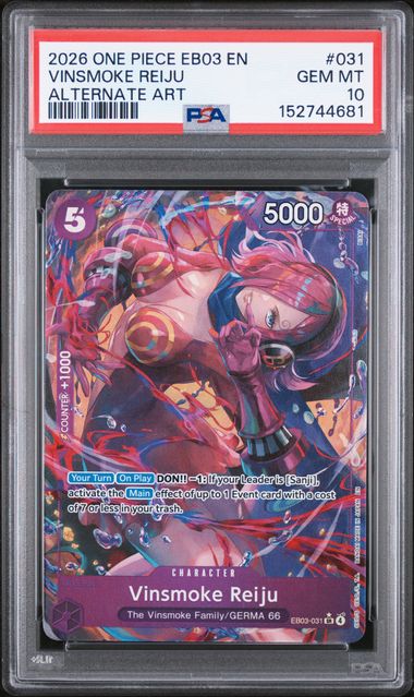 Official PSA cert photo - Vinsmoke Reiju ALT ART SR EB03-031 PSA 10