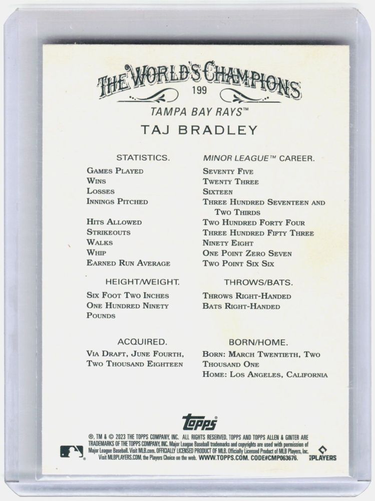 Taj Bradley 2023 Topps Allen & Ginter Rookie #199