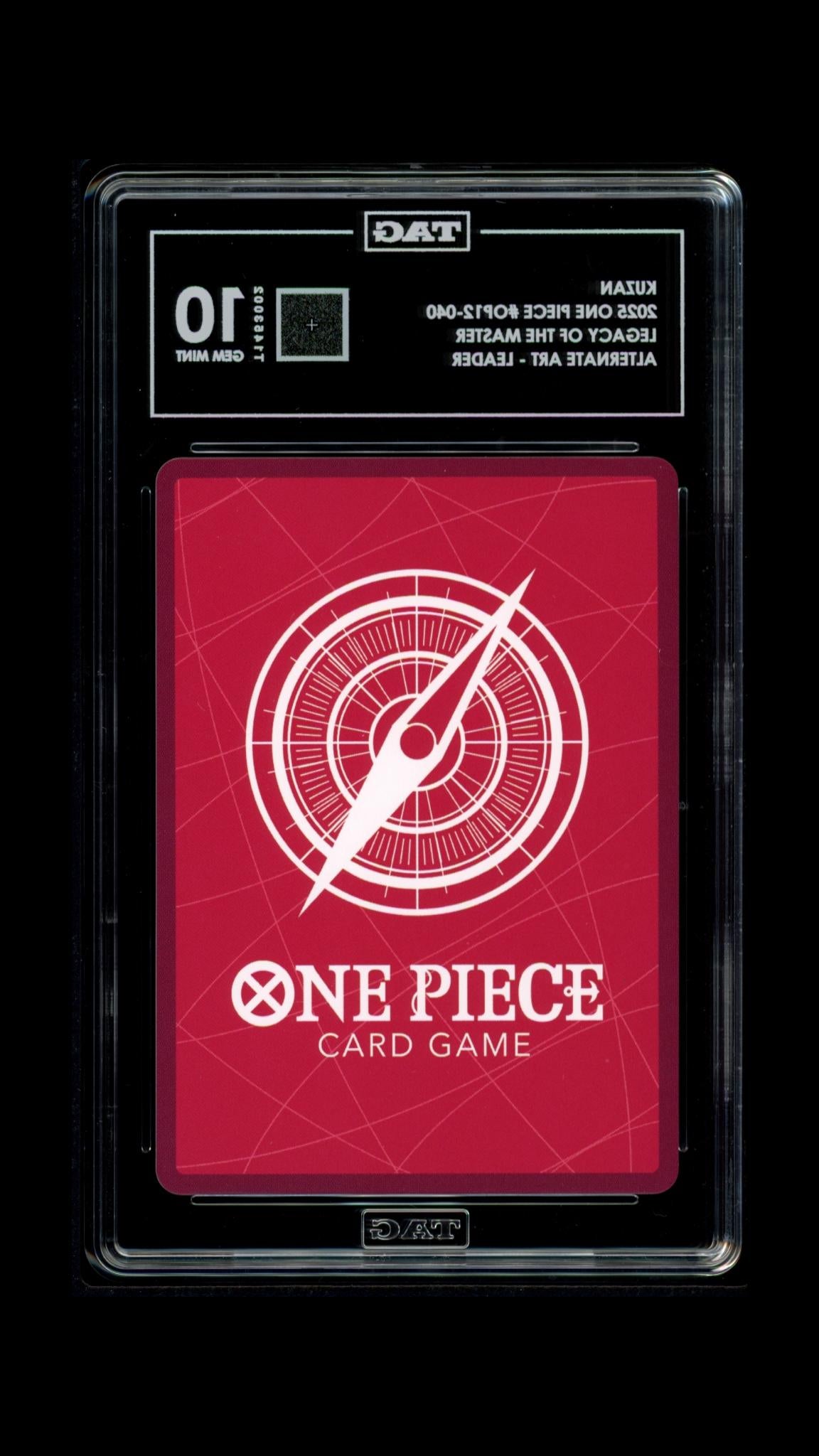 Kuzan OP12-040 Leader Alternate Art TAG 10 slab back, cert T1453002