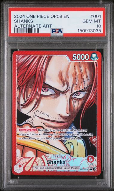 Official PSA cert photo - Shanks OP09-001 Leader Alt Art Emperors in the New World - PSA 10 Gem Mint