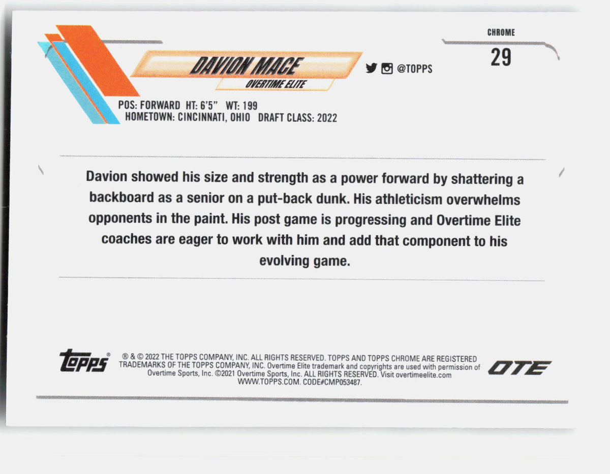 Davion Mace 2021-22 Topps Chrome Overtime Elite #29 back