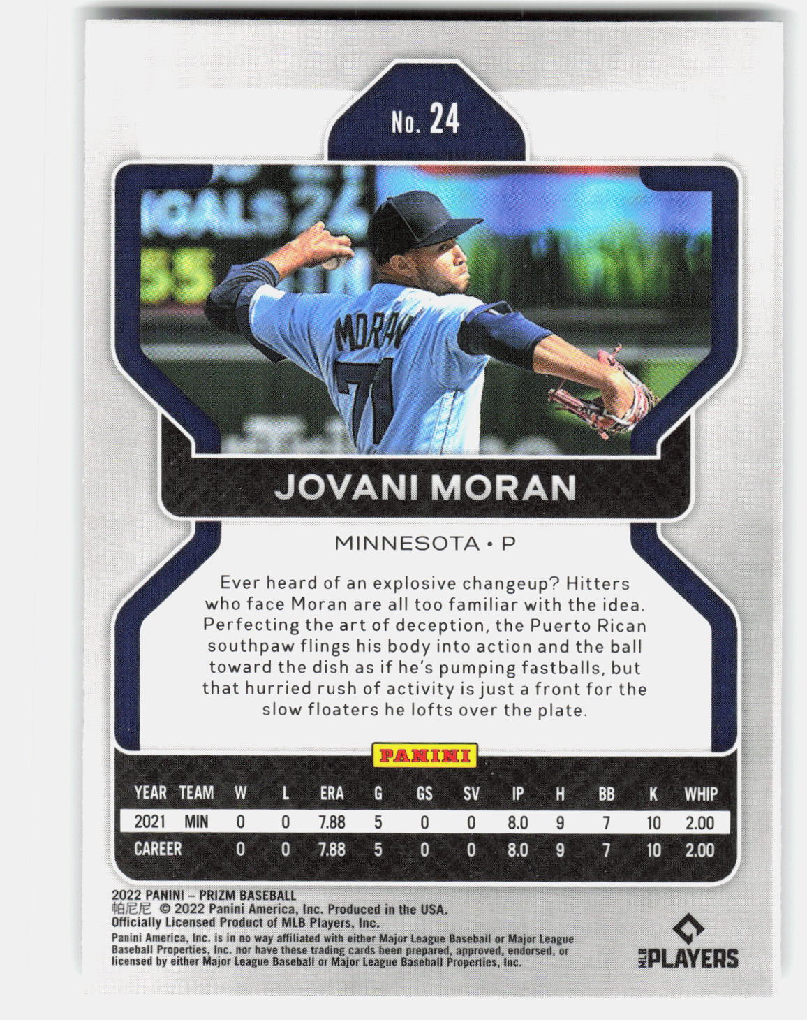 Jovani Moran 2022 Panini Prizm Rookie #24 back