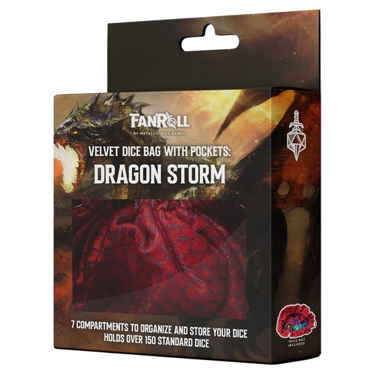 FanRoll Dragon Storm Velvet Compartment Dice Bag - Red Dragon
