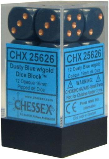 Chessex Opaque 16mm d6 Dice Block - Dusty Blue/Copper (12 Dice) (CHX25626)