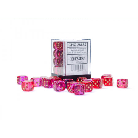 Chessex Gemini 12mm d6 Dice Block - Translucent Red-Violet/Gold (36 Dice) (CHX26867)