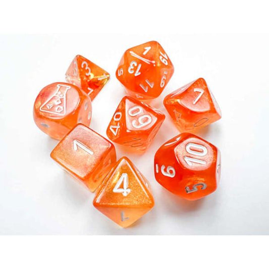 Chessex Lab Dice Borealis Blood Orange/White Luminary 7-Die Set (CHX30052)