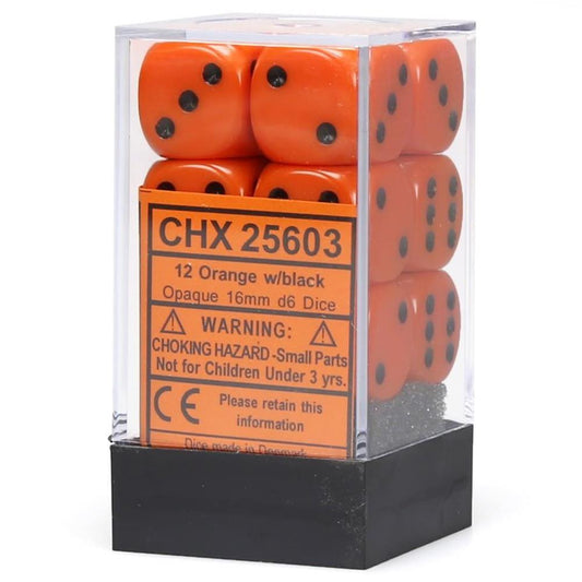 Chessex Opaque 16mm d6 Dice Block - Orange/Black (12 Dice) (CHX25603)