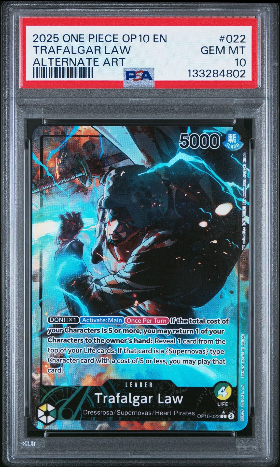 Official PSA cert photo - Trafalgar Law OP10-022 Alternate Art Leader One Piece PSA 10
