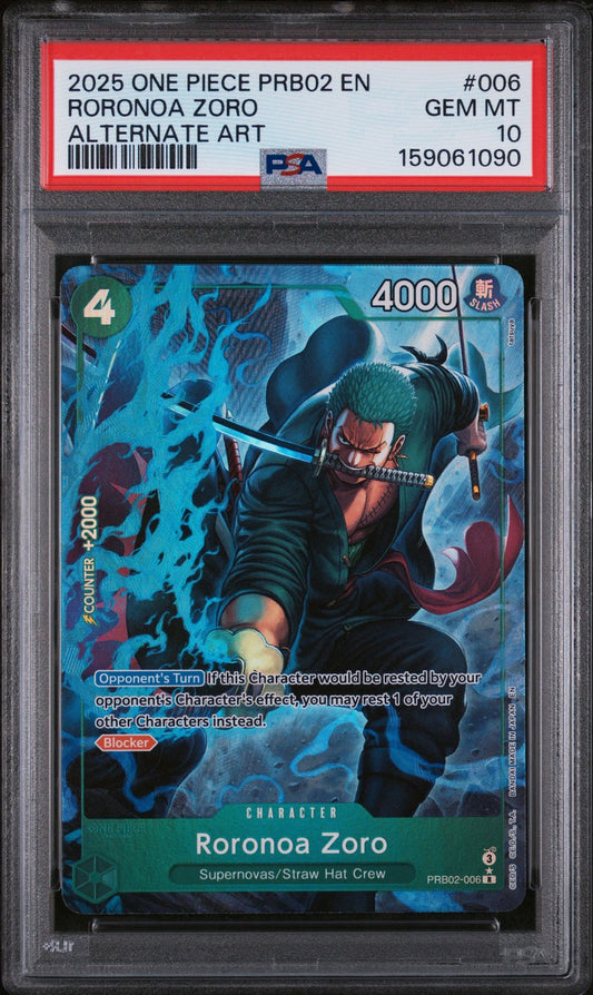 Roronoa Zoro Alternate Art PRB02-006 PSA 10 slab front