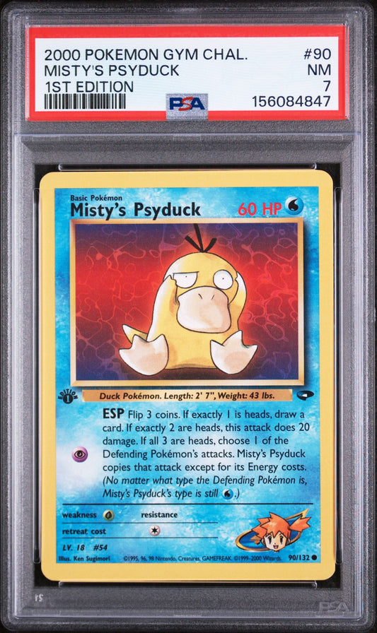 Misty's Psyduck 90/132 1st Edition Gym Challenge PSA 7 slab front