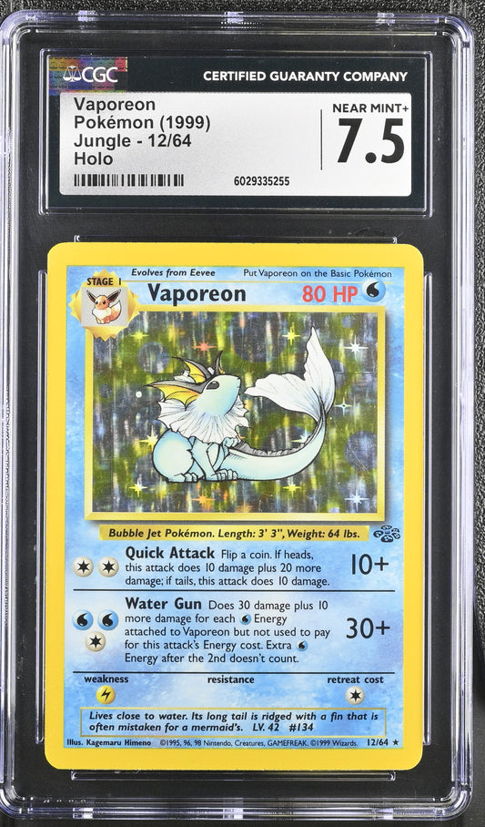 Vaporeon 12/64 Holo Jungle CGC 7.5 slab front