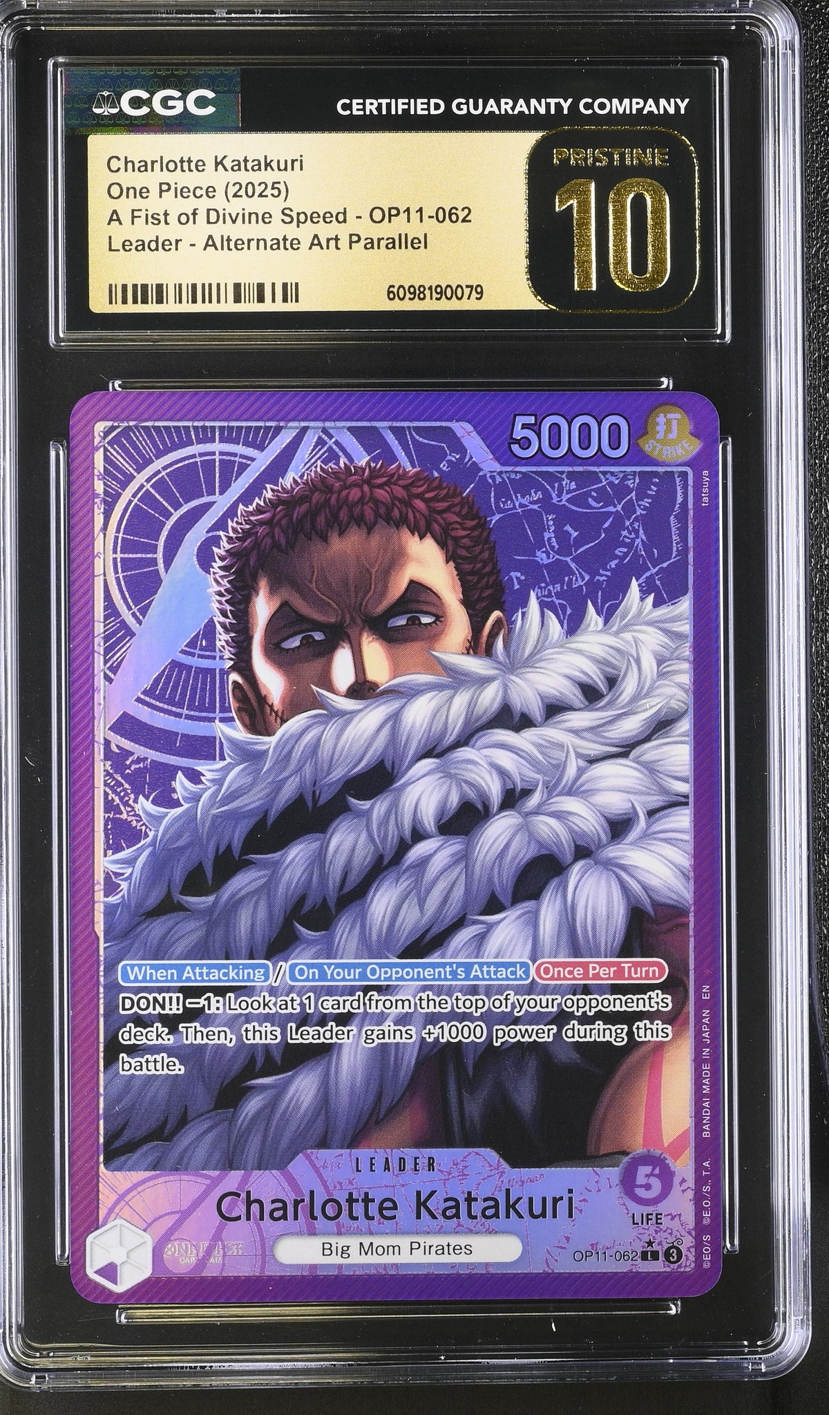 Official CGC cert photo (front) - Charlotte Katakuri Leader Alt Art CGC 10 Pristine - cert 6098190079