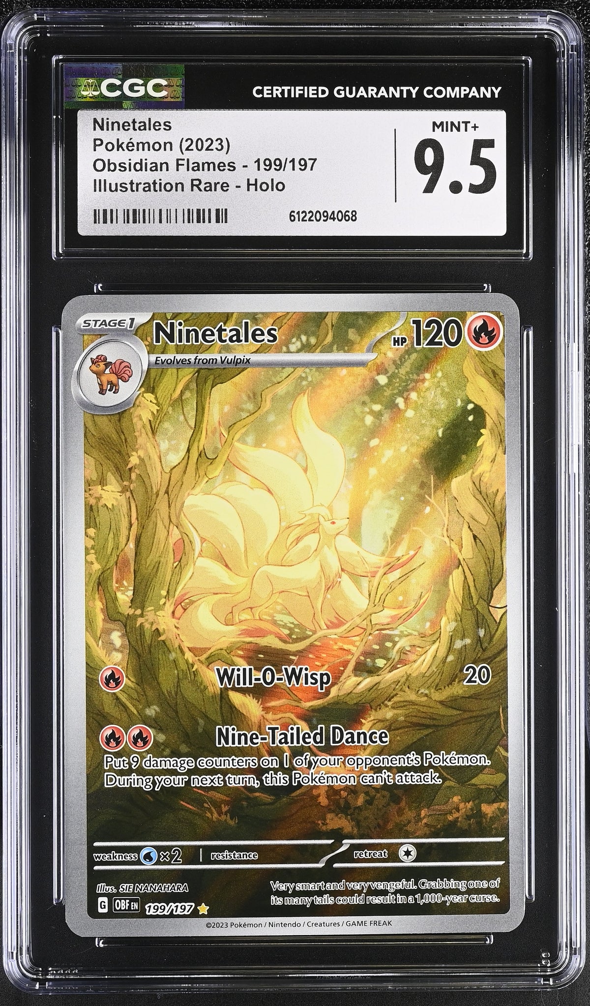 Ninetales 199/197 Illustration Rare Obsidian Flames CGC 9.5 slab front