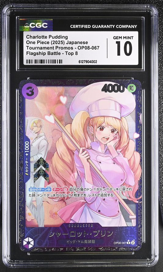 Official CGC cert photo (front) - Charlotte Pudding OP08-067 Japanese Tournament Promo CGC 10 - cert 6127904002