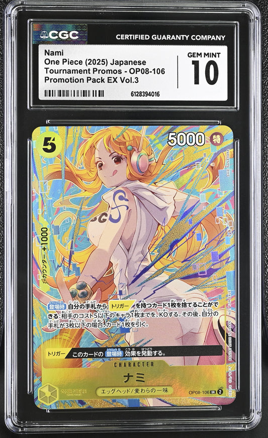 Official CGC cert photo - 2025 ONE PIECE JAPANESE EX VOL - 3 PROMO #OP08-106 NAMI CGC 10 GEM MINT