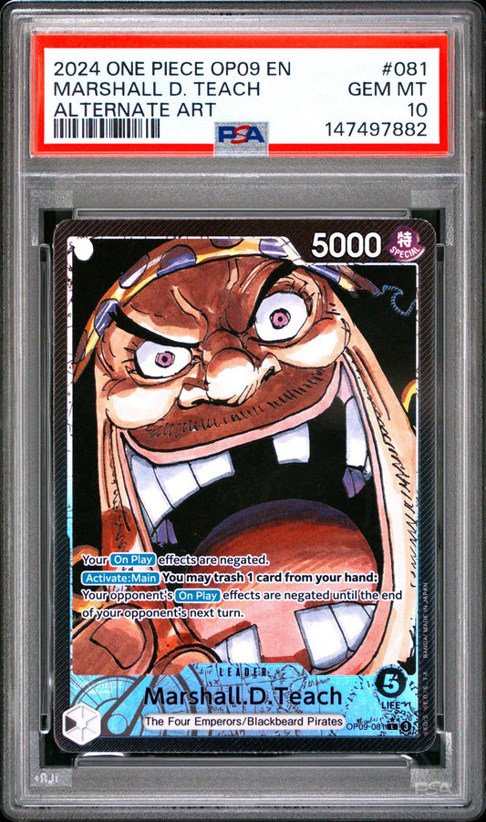 Official PSA cert photo - Marshall D. Teach L OP09-08 Alt Art Leader One Piece Card Game - PSA 10