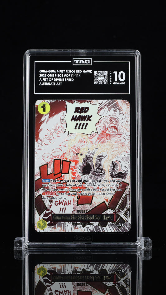 Gum-Gum Fire-Fist Pistol Red Hawk OP11-114 Alternate Art TAG 10 slab front