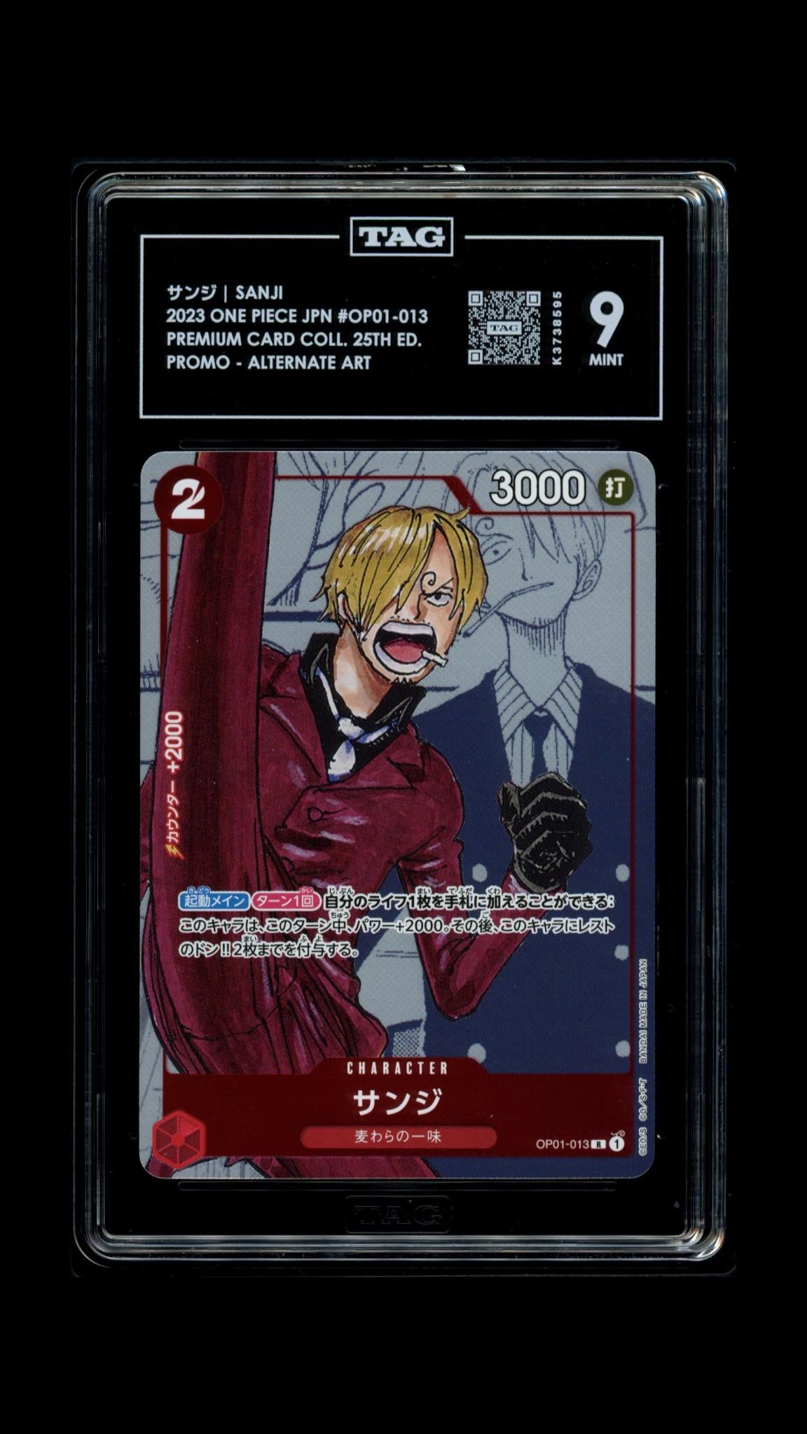Official TAG cert photo - SANJI JP Premium Card Col 25th Edition #OP01-013 TAG 9 MINT
