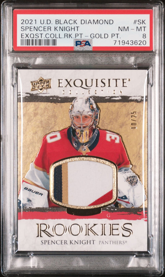 Spencer Knight Exquisite Collection Rookie Patch Gold PSA 8 - front