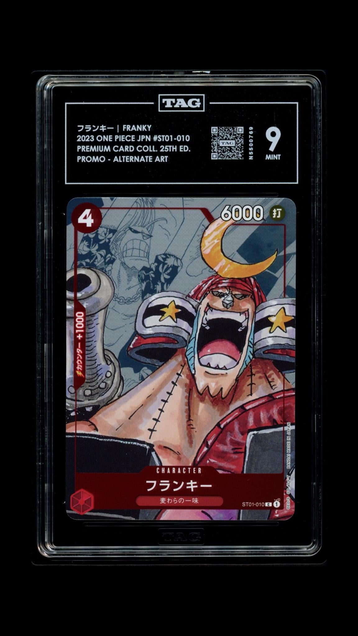 Official TAG cert photo - Franky C ST01-010 Promo JP Premium Card collection 25th Edition TAG 9 MINT