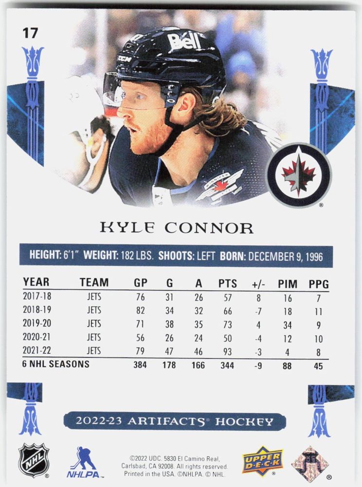 Kyle Connor 2022-23 Upper Deck Artifacts Ruby #17 (/499) back