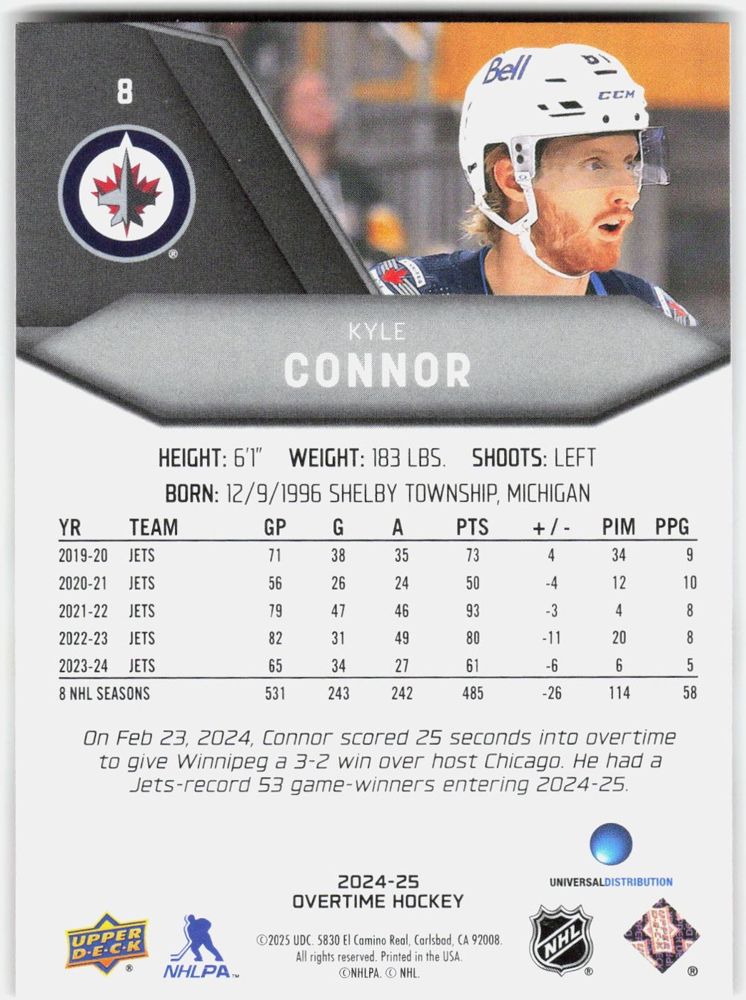 Kyle Connor 2024-25 Upper Deck Overtime #8
