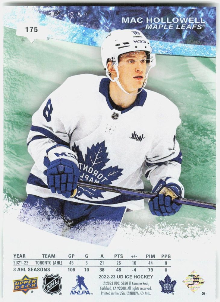 Mac Hollowell 2022-23 Upper Deck Ice Premieres Rookie #175 (/599) back