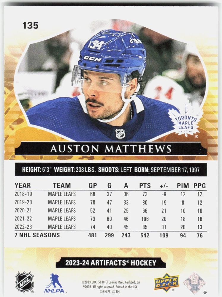 Auston Matthews 2023-24 Upper Deck Artifacts Gold #135