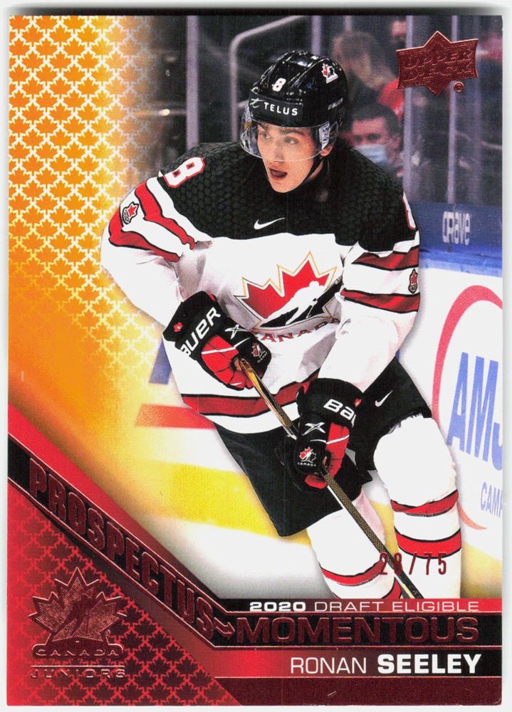 Ronan Seeley 2022 Upper Deck Team Canada Juniors Prospectus Momentous Red #PM-13 (/75)