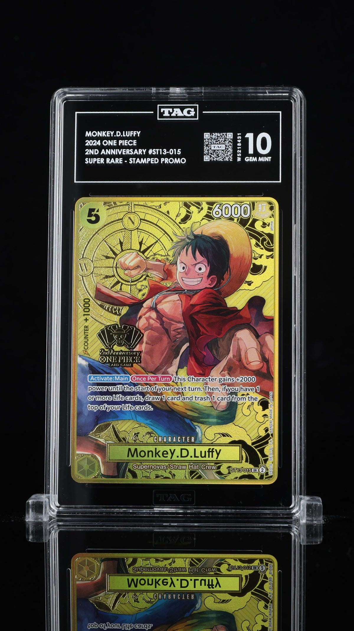 MONKEY.D.LUFFY ST13-015 2nd Anniversary Japanese Version - TAG 10 Graded Card