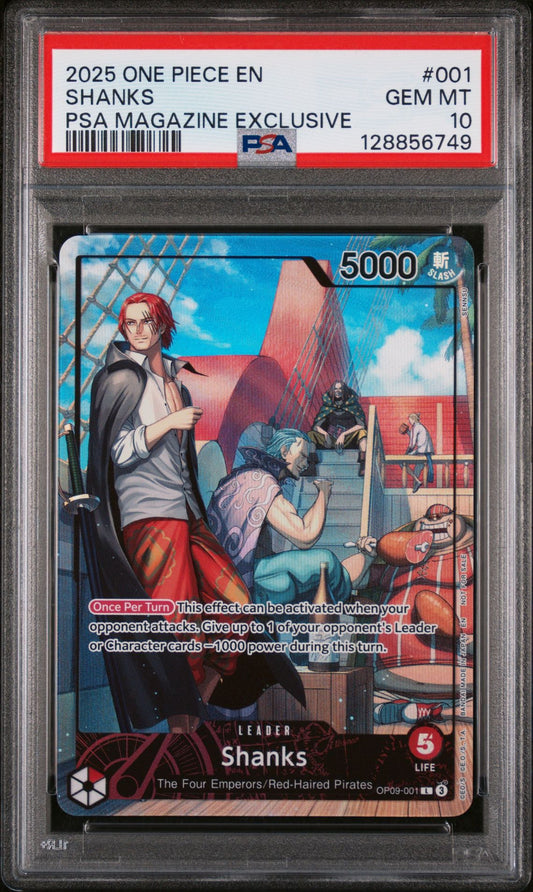 Official PSA cert photo - SHANKS OP09-001 ONE PIECE PSA MAGAZINE EXCLUSIVE PROMO PSA 10