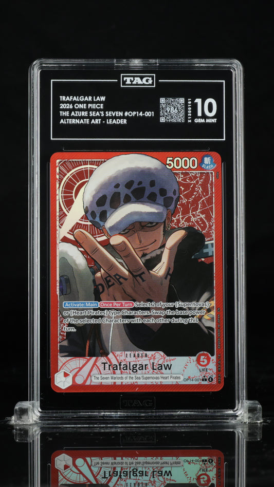 Official TAG cert photo - TRAFALGAR LAW - ALT ART - THE AZURE SEA'S SEVEN OP14-001 TAG 10