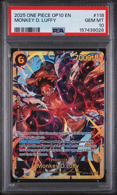 Official PSA cert photo - Monkey D. Luffy OP10-118 SEC PSA 10 GEM MINT