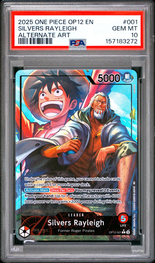 Official PSA cert photo - SILVERS RAYLEIGH ALT ART LEADER OP12-001 LEGACY OF THE MASTER PSA 10