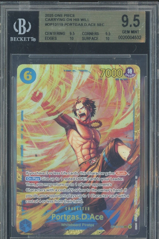 Portgas.D.Ace OP13-119 SEC BGS 9.5 Gem Mint slab front - cert 0020004532