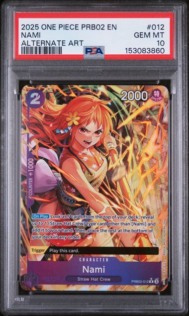 Official PSA cert photo - Nami Alternate Art PRB02-012 PSA 10 Gem Mint EN