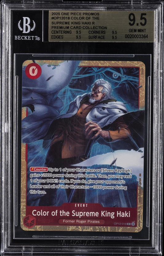 Color of the Supreme King Haki OP12-018 Premium Assort Vol 1 BGS 9.5 slab front - cert 0020003364