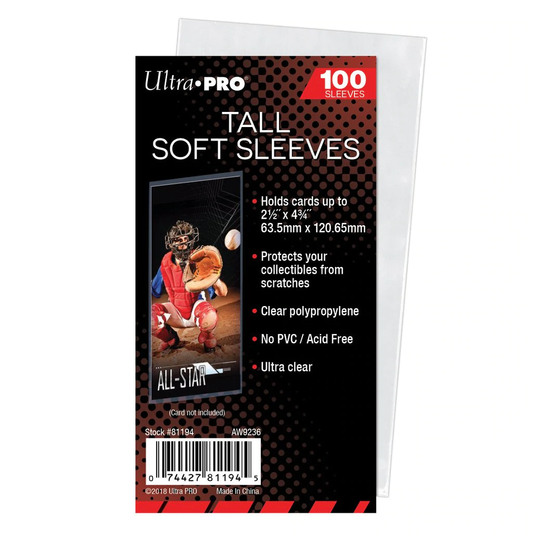 Ultra Pro Tall Card Soft Sleeves 2-1/2" x 4-3/4" (100ct)