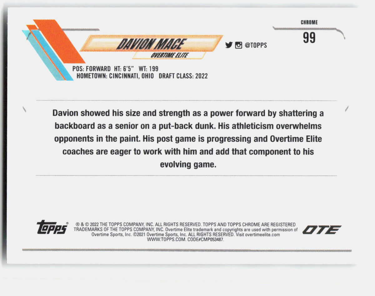 Davion Mace 2021-22 Topps Chrome Overtime Elite #99 back