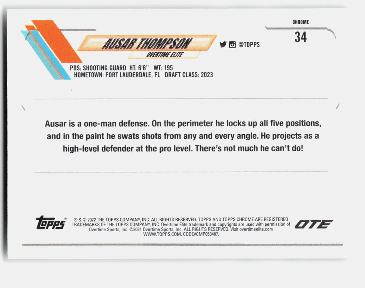 Ausar Thompson 2021-22 Topps Chrome Overtime Elite #34 back