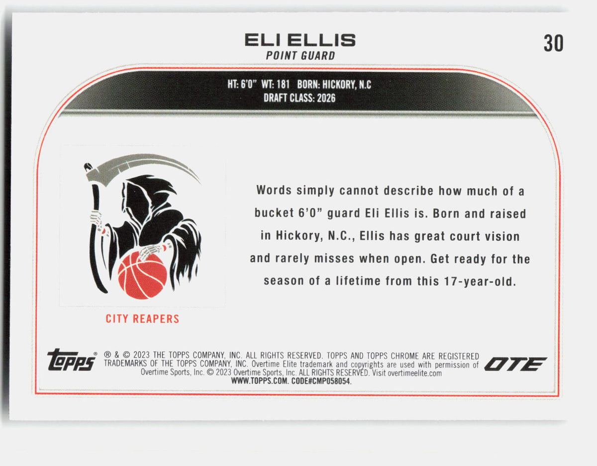 Eli Ellis 2022-23 Topps Chrome Overtime Elite Rookie #30 back