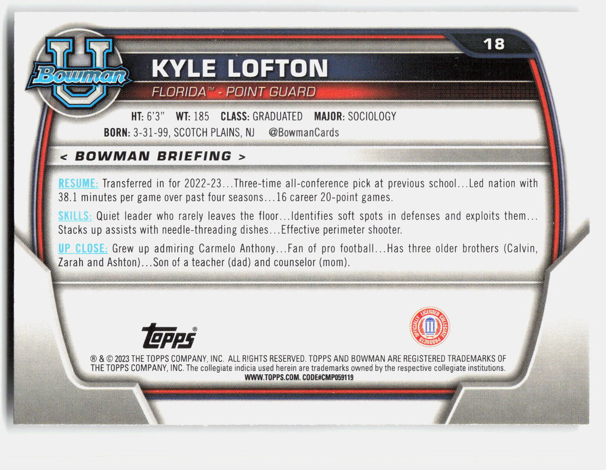 Kyle Lofton 2022-23 Bowman University Chrome 1st Bowman #18 back