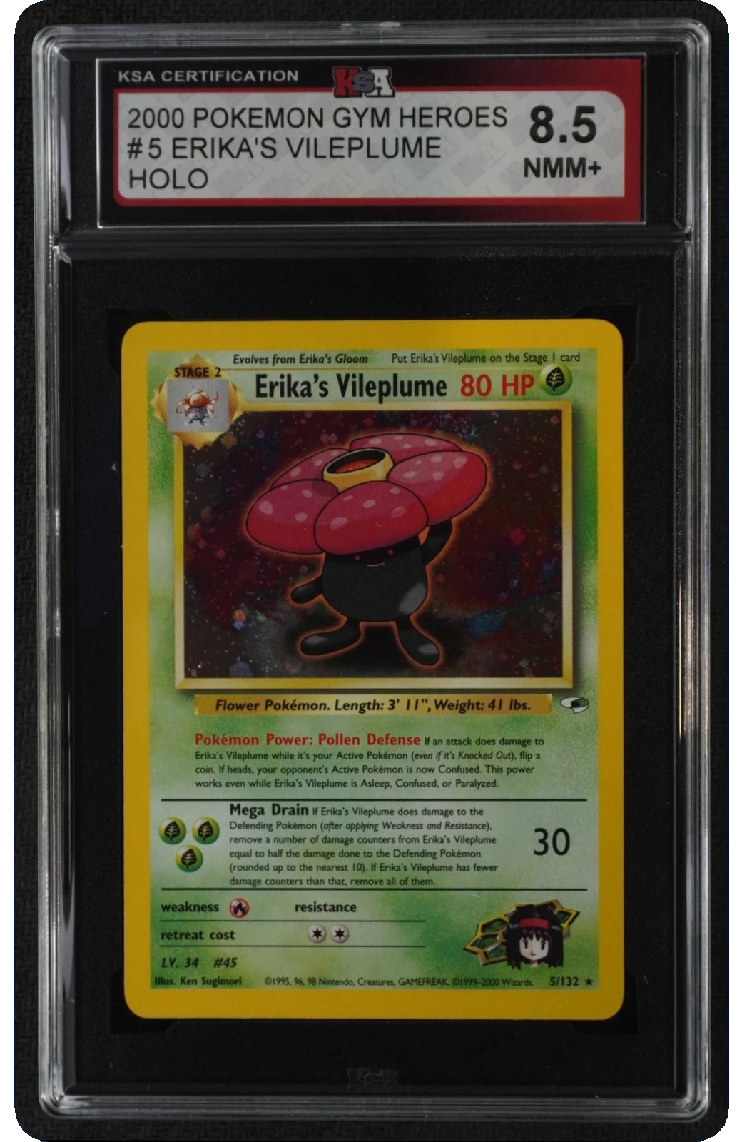 Erika's Vileplume Gym Heroes KSA 8.5 slab front, cert 60790525
