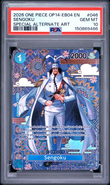 Official PSA cert photo - 2026 One Piece OP14-EB04 Sengoku Special Alternate Art PSA 10 GEM MINT EN